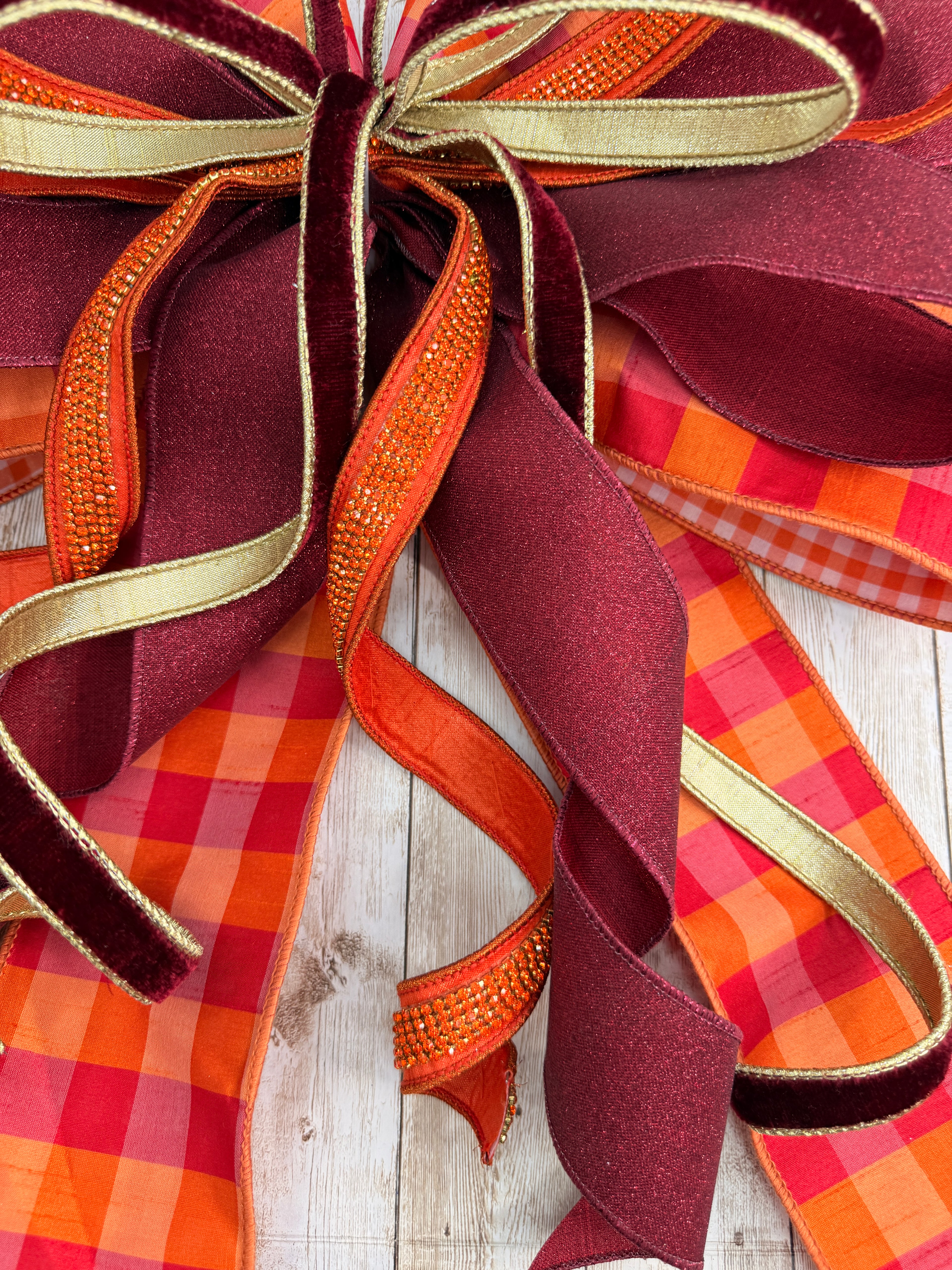 Extra Large Burgundy and Orange Bow, Fall Front Door Decor, Autumn Wreath Bow, Thanksgiving Door Bow, Rustic Elegant Porch Decor, Harvest Bow