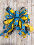Large Sunflower Bow, Yellow Blue Front Door Decor, Summer Wreath Bow, Farmhouse Porch Decor, Fall Sunflower Bow, Buffalo Check Bow