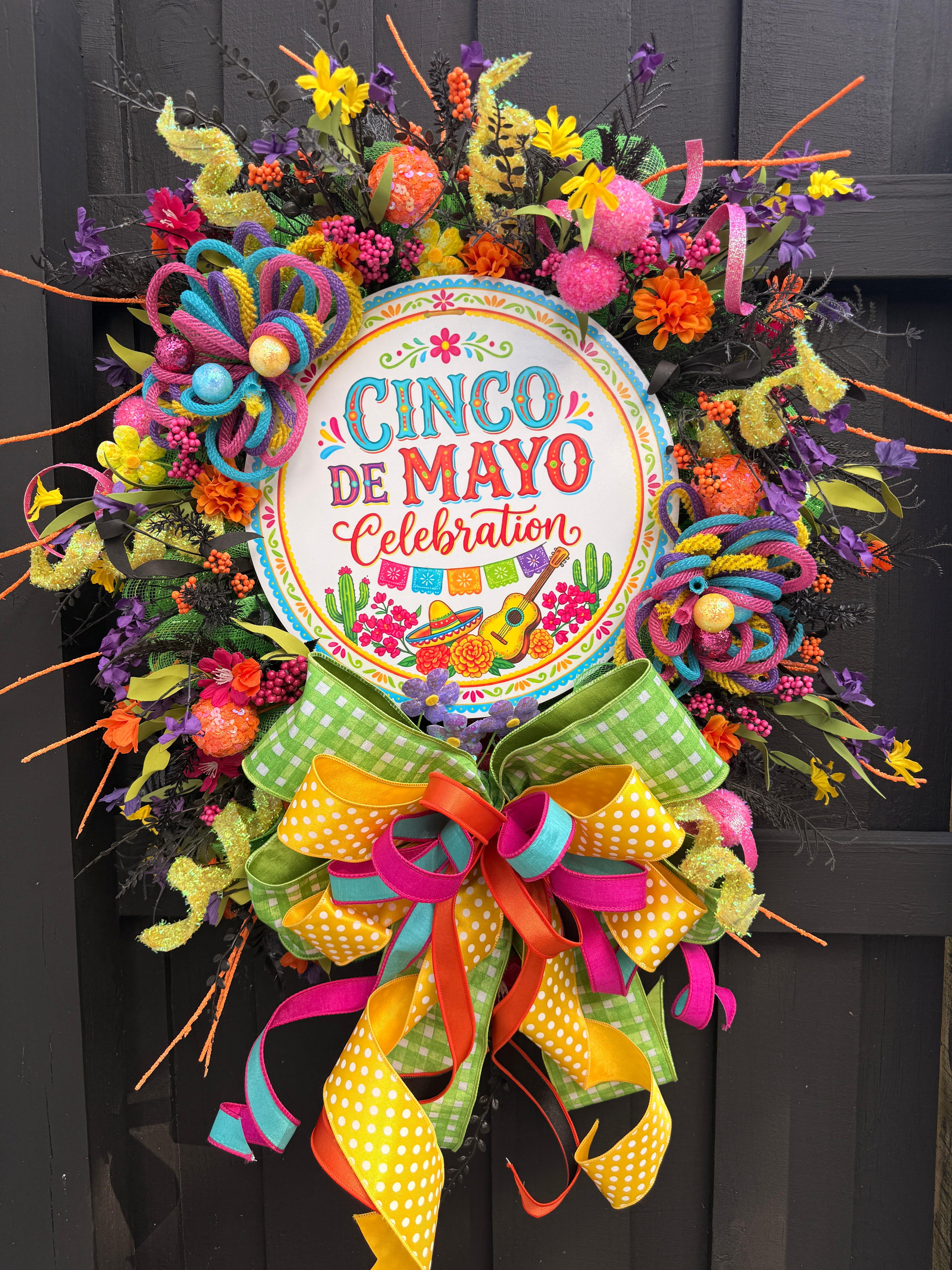 Cinco de Mayo Fiesta Wreath – Bright Colorful Front Door Party Decor