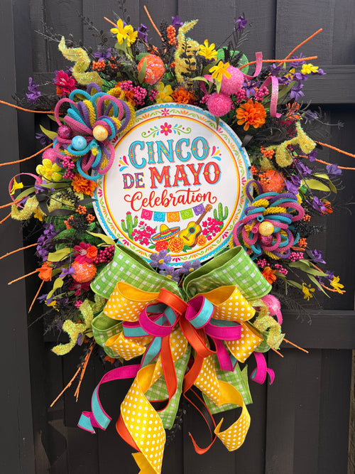 Cinco de Mayo Fiesta Wreath – Bright Colorful Front Door Party Decor