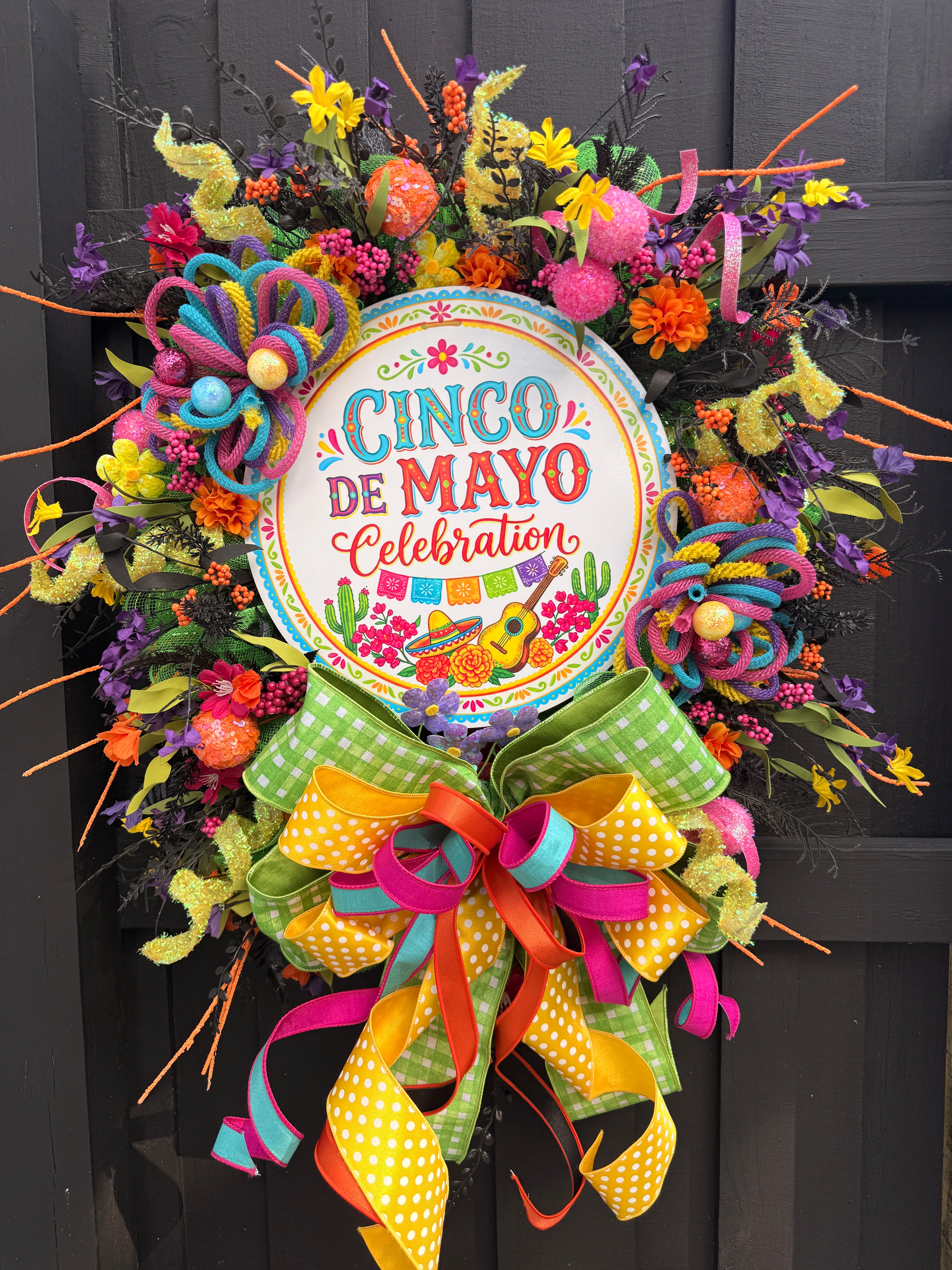 Cinco de Mayo Fiesta Wreath – Bright Colorful Front Door Party Decor