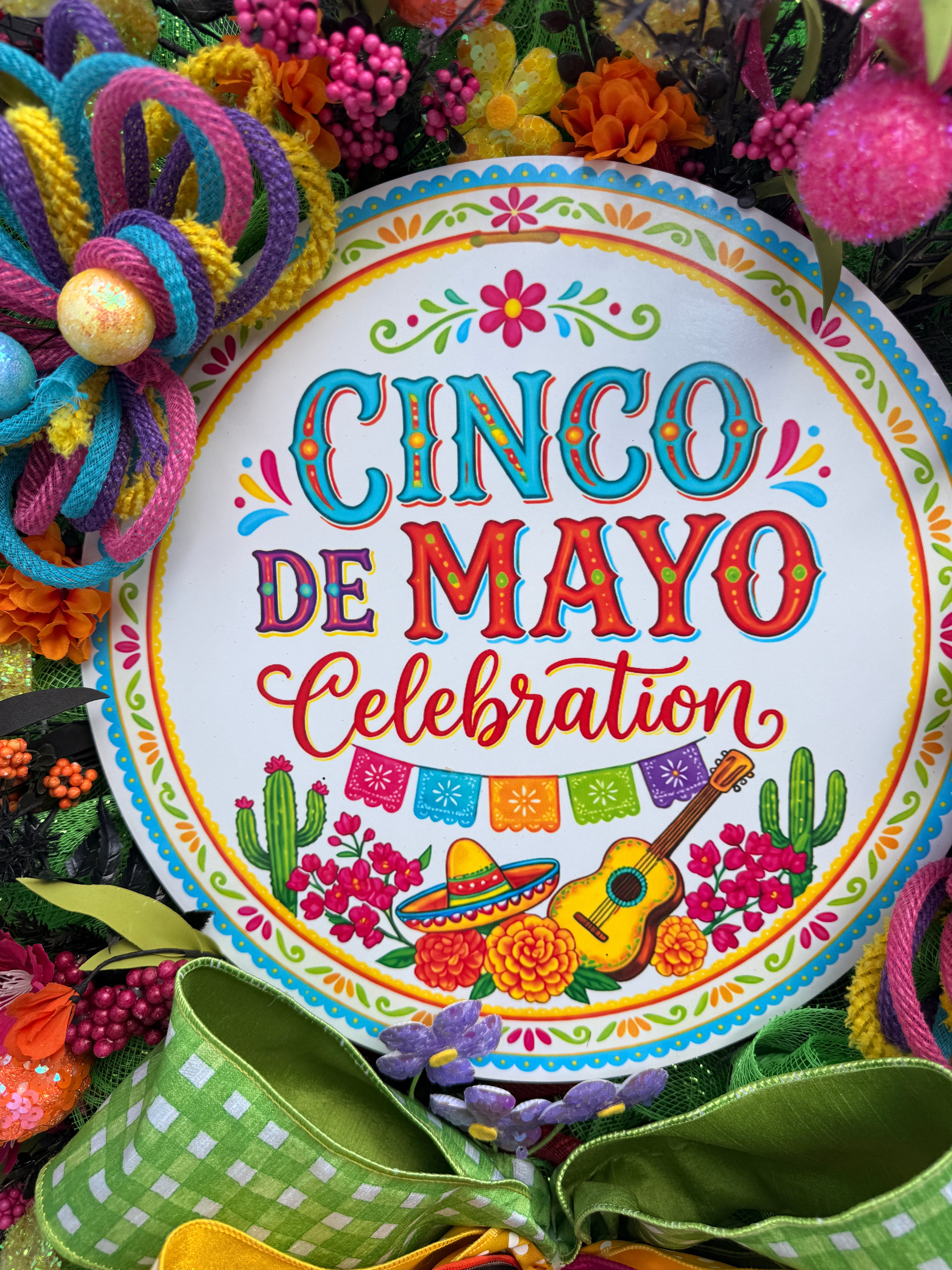 Cinco de Mayo Fiesta Wreath – Bright Colorful Front Door Party Decor