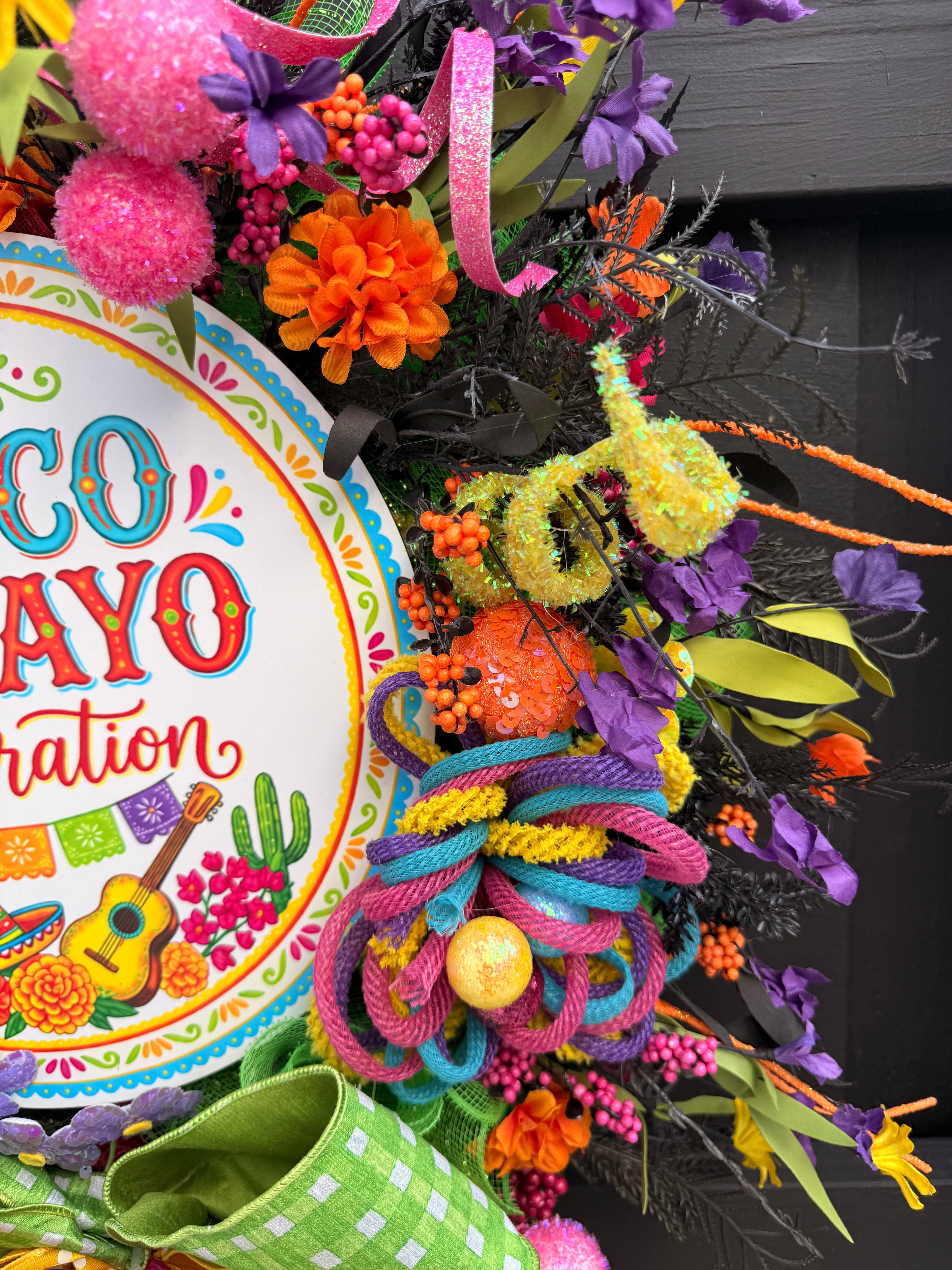 Cinco de Mayo Fiesta Wreath – Bright Colorful Front Door Party Decor