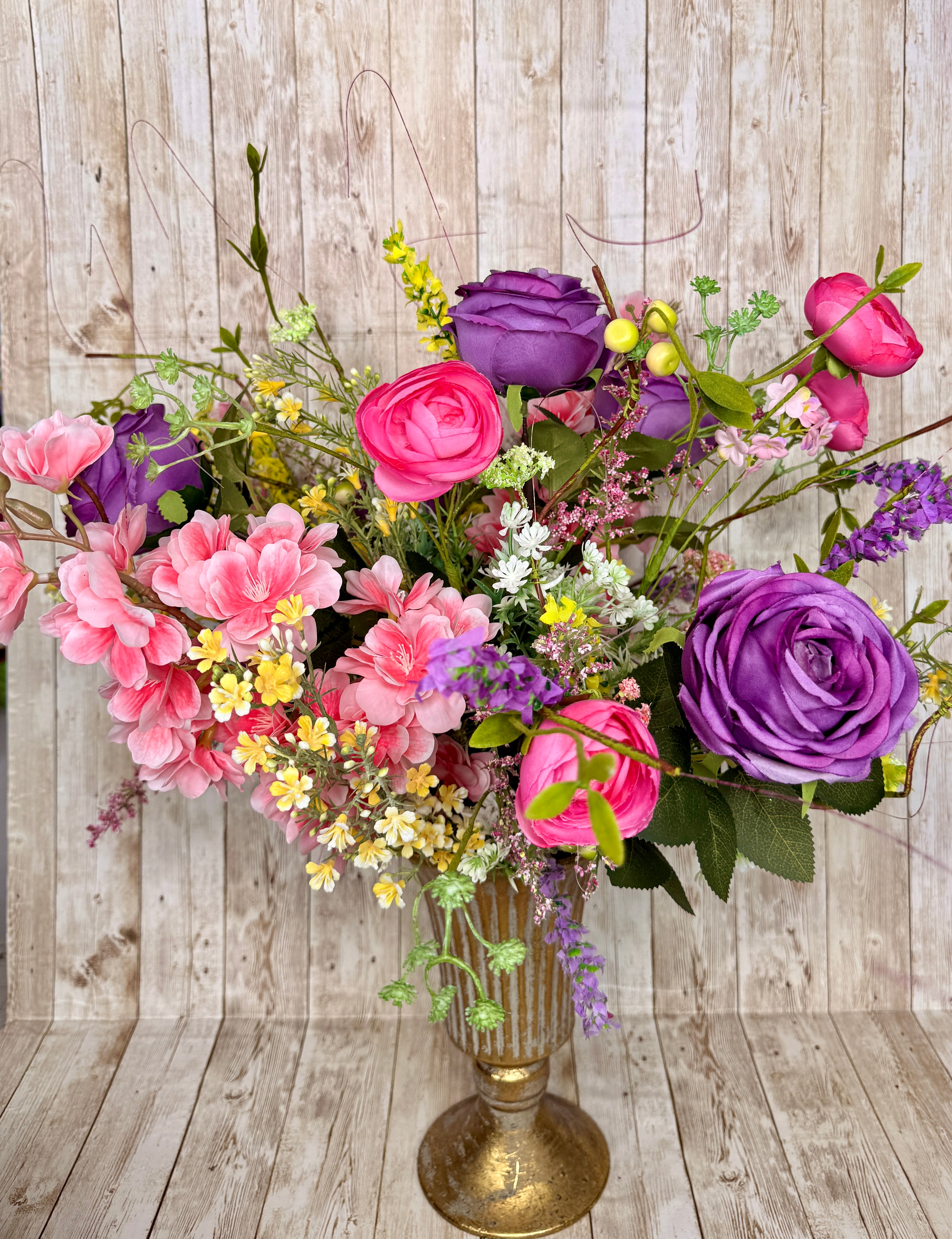 Luxury Floral Centerpiece – Mother’s Day Gift, Bridal Shower Decor, Elegant Pink & Purple Flower Arrangement