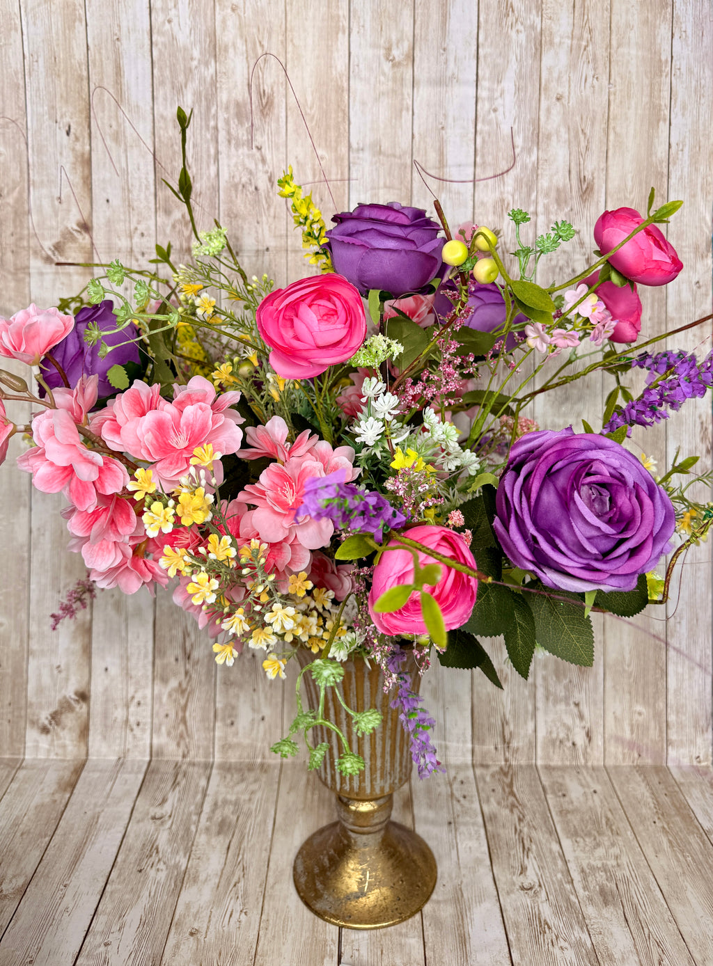 Luxury Floral Centerpiece – Mother’s Day Gift, Bridal Shower Decor, Elegant Pink & Purple Flower Arrangement