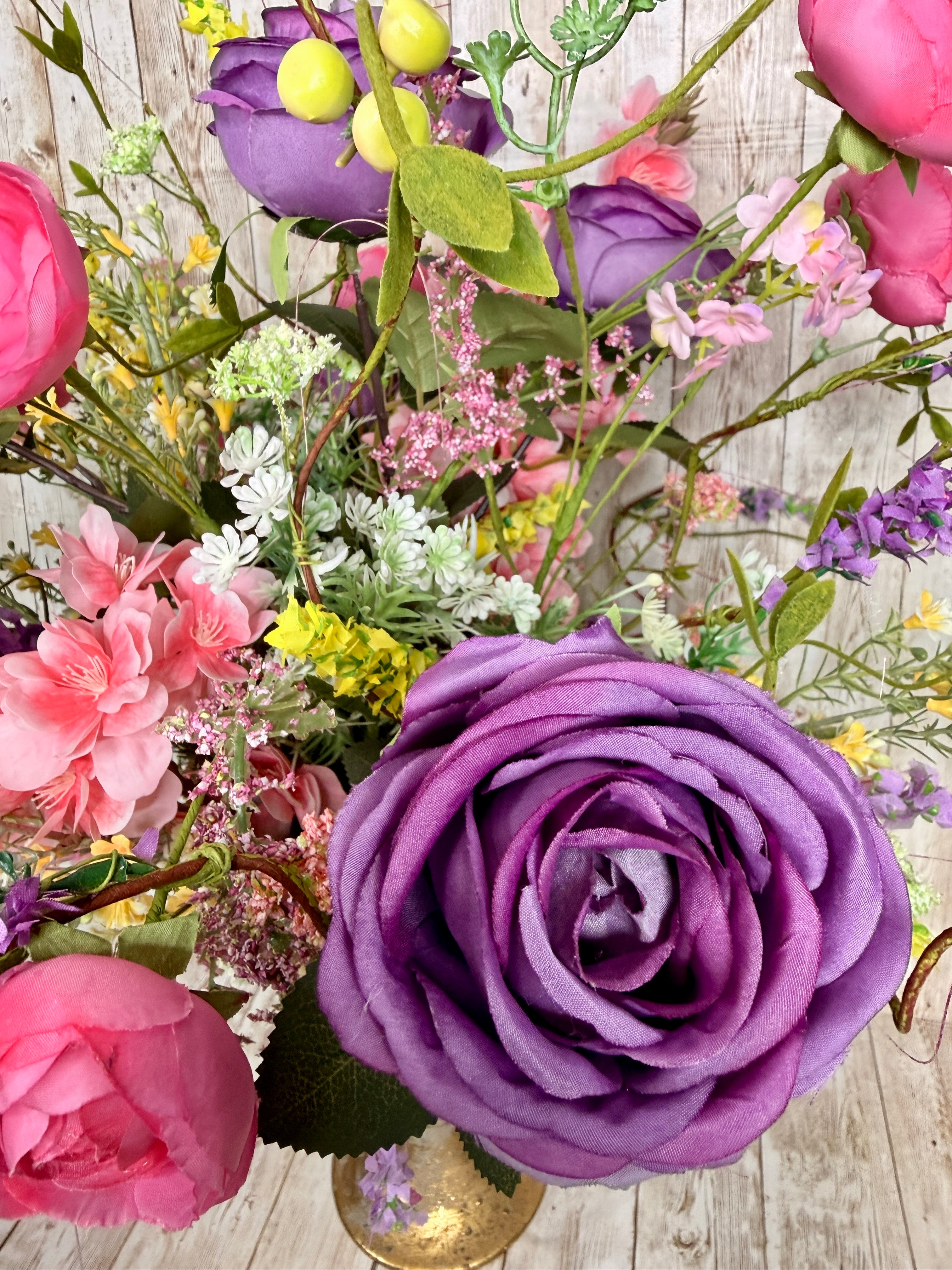Luxury Floral Centerpiece – Mother’s Day Gift, Bridal Shower Decor, Elegant Pink & Purple Flower Arrangement
