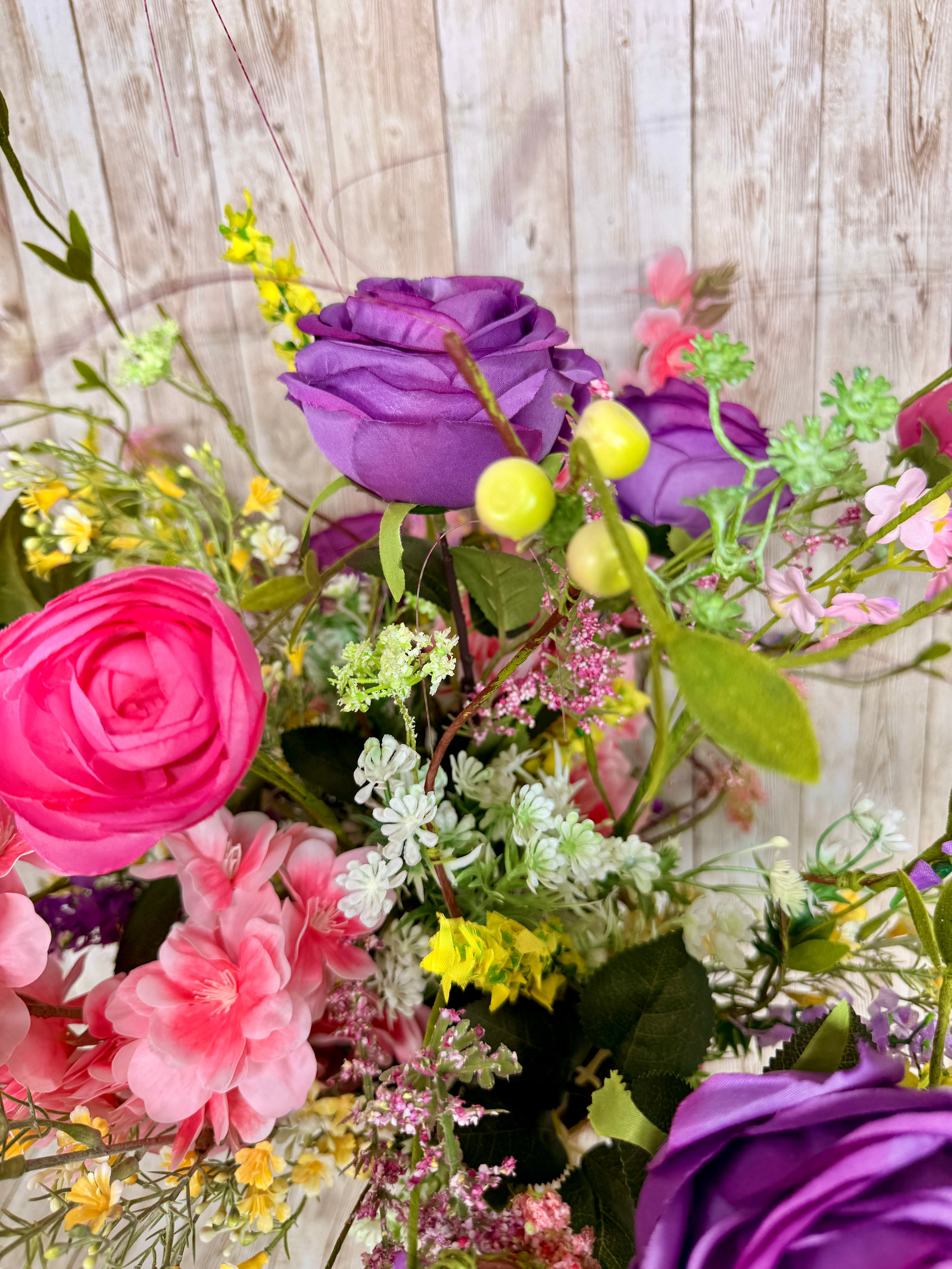 Luxury Floral Centerpiece – Mother’s Day Gift, Bridal Shower Decor, Elegant Pink & Purple Flower Arrangement