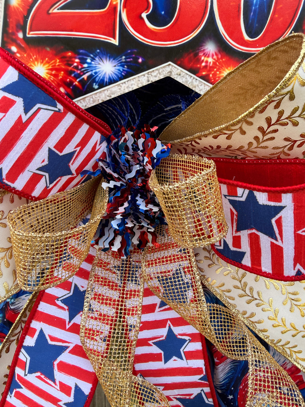 America The Beautiful 250th Patriotic Wreath, Fourth of July Decor, Americana Front Door Wreath, Red White Blue Mesh Wreath, USA Celebration Decor