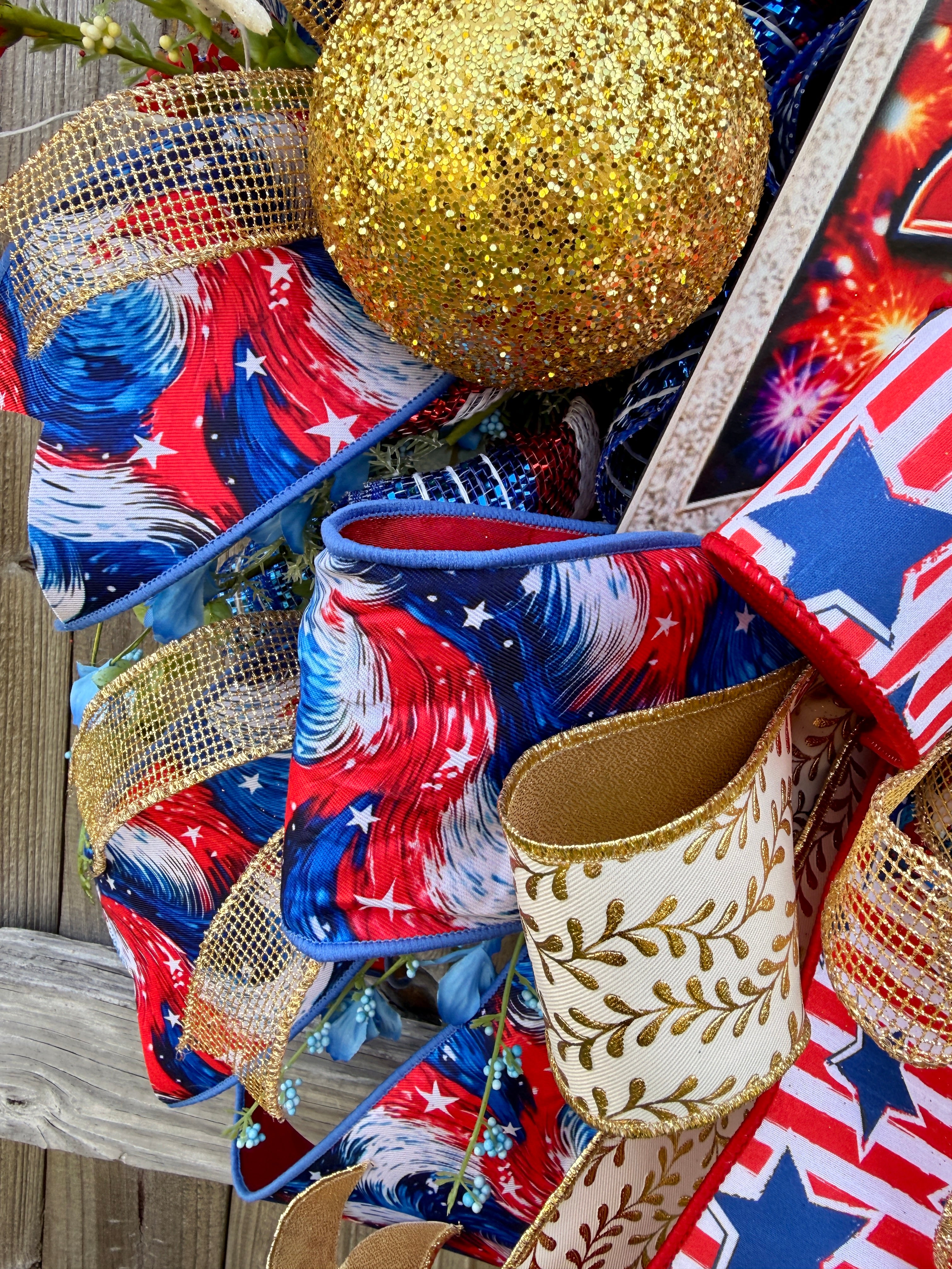 America The Beautiful 250th Patriotic Wreath, Fourth of July Decor, Americana Front Door Wreath, Red White Blue Mesh Wreath, USA Celebration Decor