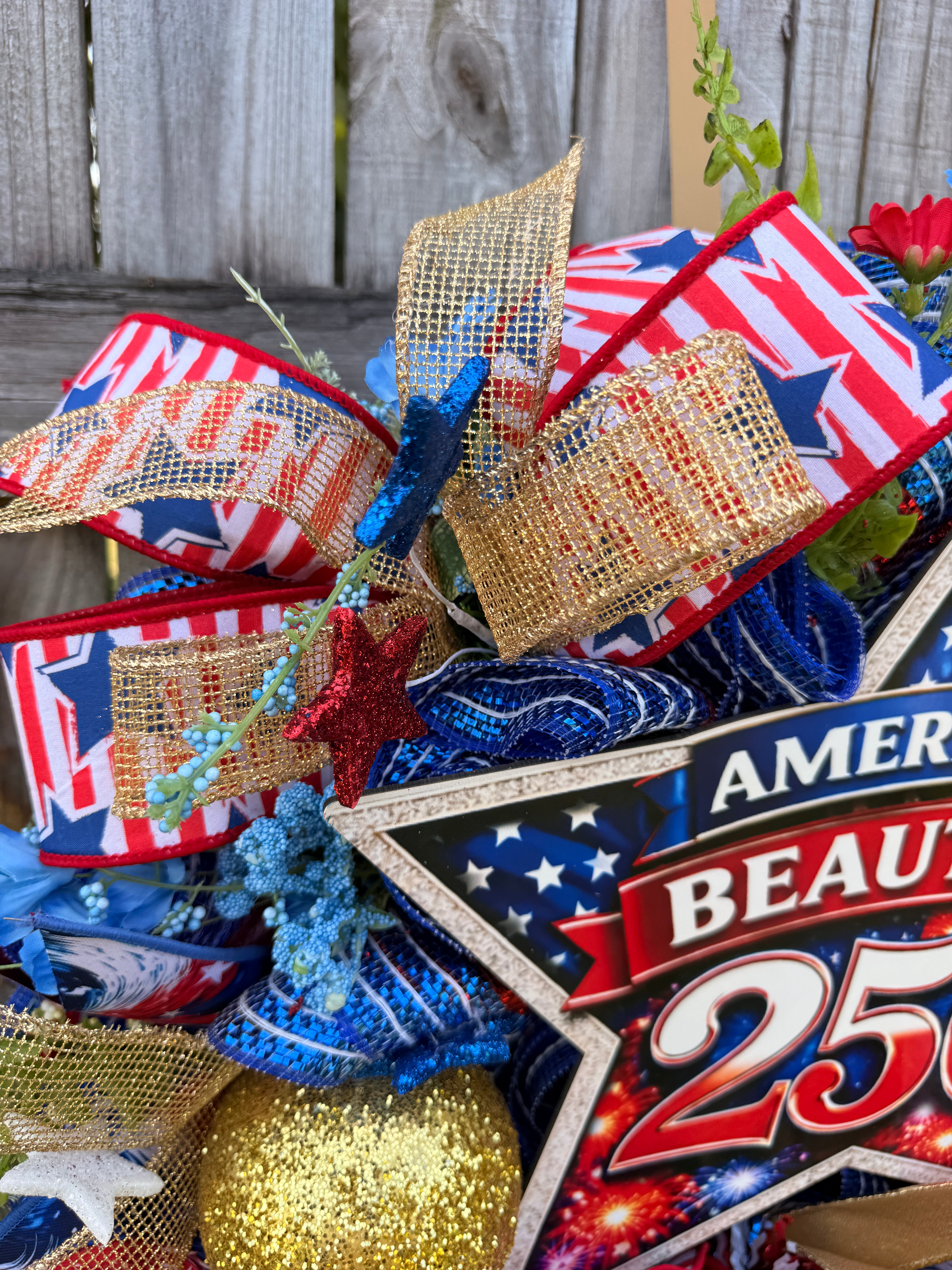 America The Beautiful 250th Patriotic Wreath, Fourth of July Decor, Americana Front Door Wreath, Red White Blue Mesh Wreath, USA Celebration Decor