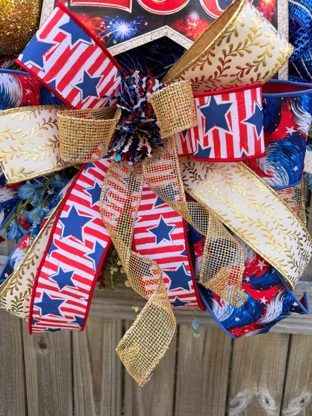 America The Beautiful 250th Patriotic Wreath, Fourth of July Decor, Americana Front Door Wreath, Red White Blue Mesh Wreath, USA Celebration Decor