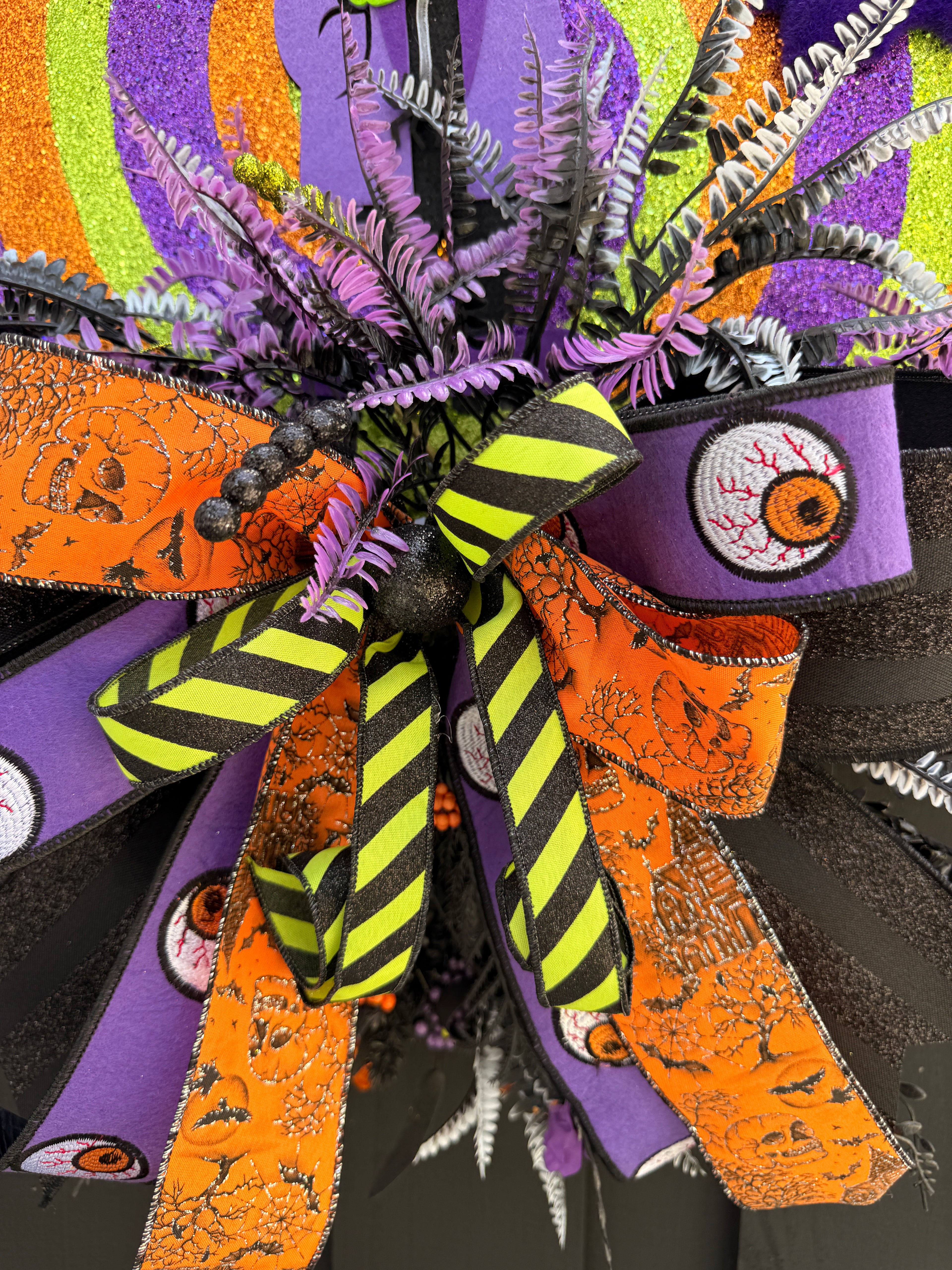 Cute Spooky Frankenstein Halloween Door Hanger – Glitter Swirl Halloween Decor