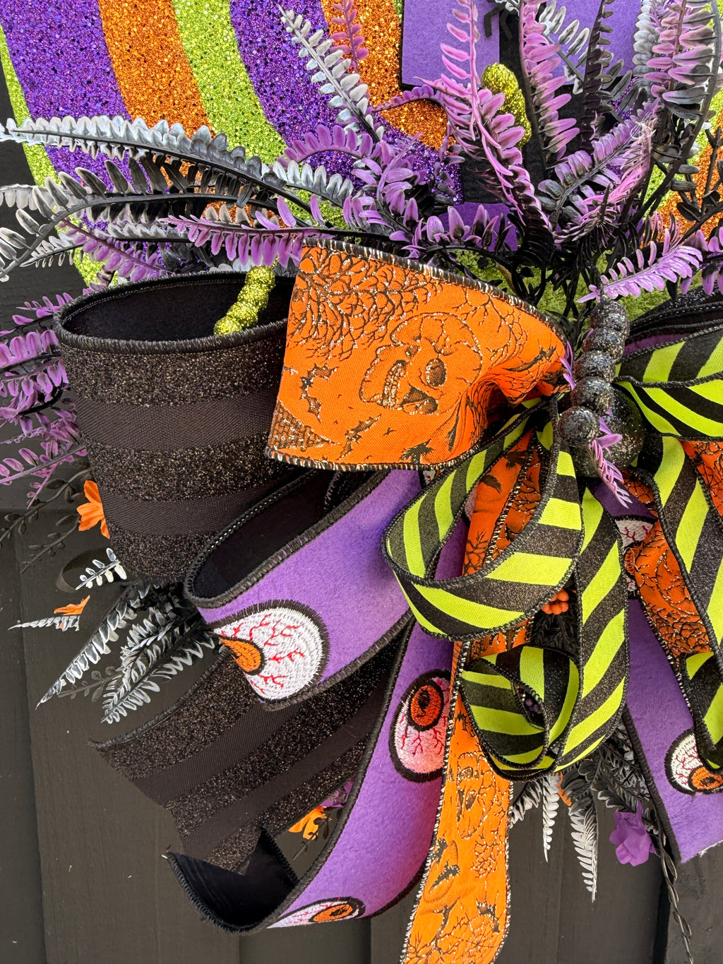 Cute Spooky Frankenstein Halloween Door Hanger – Glitter Swirl Halloween Decor