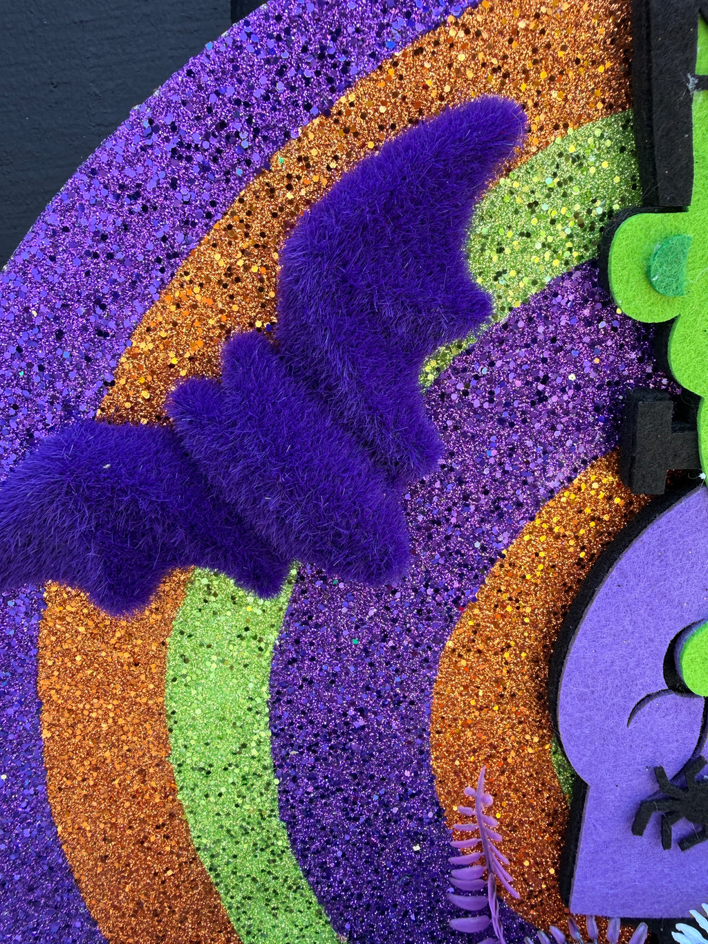 Cute Spooky Frankenstein Halloween Door Hanger – Glitter Swirl Halloween Decor