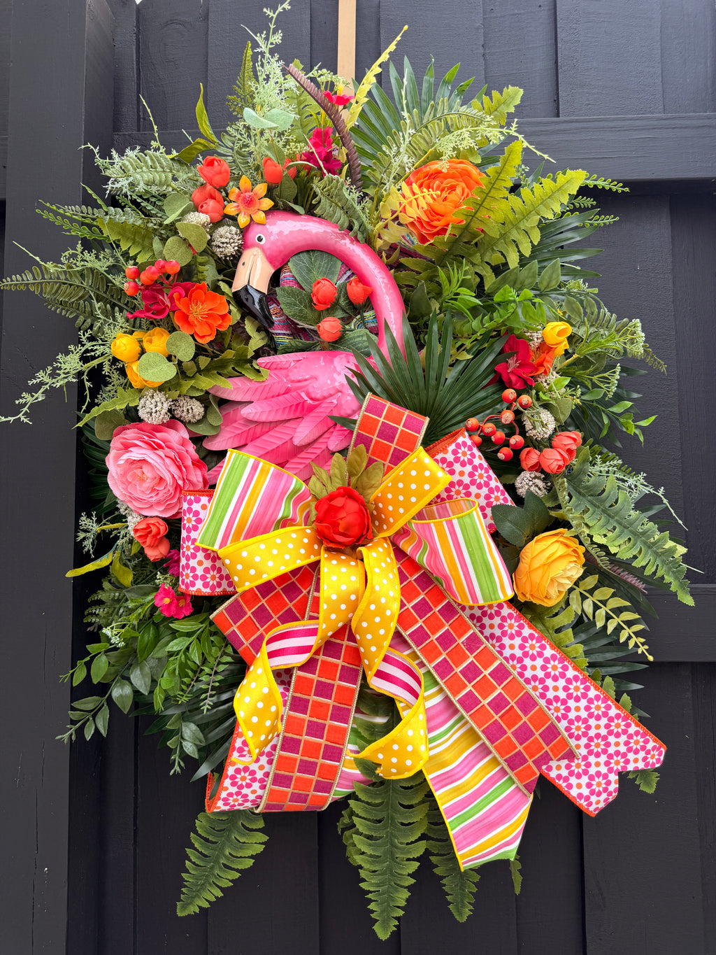 Luxury Tropical Flamingo Wreath – Bright Summer Front Door Decor