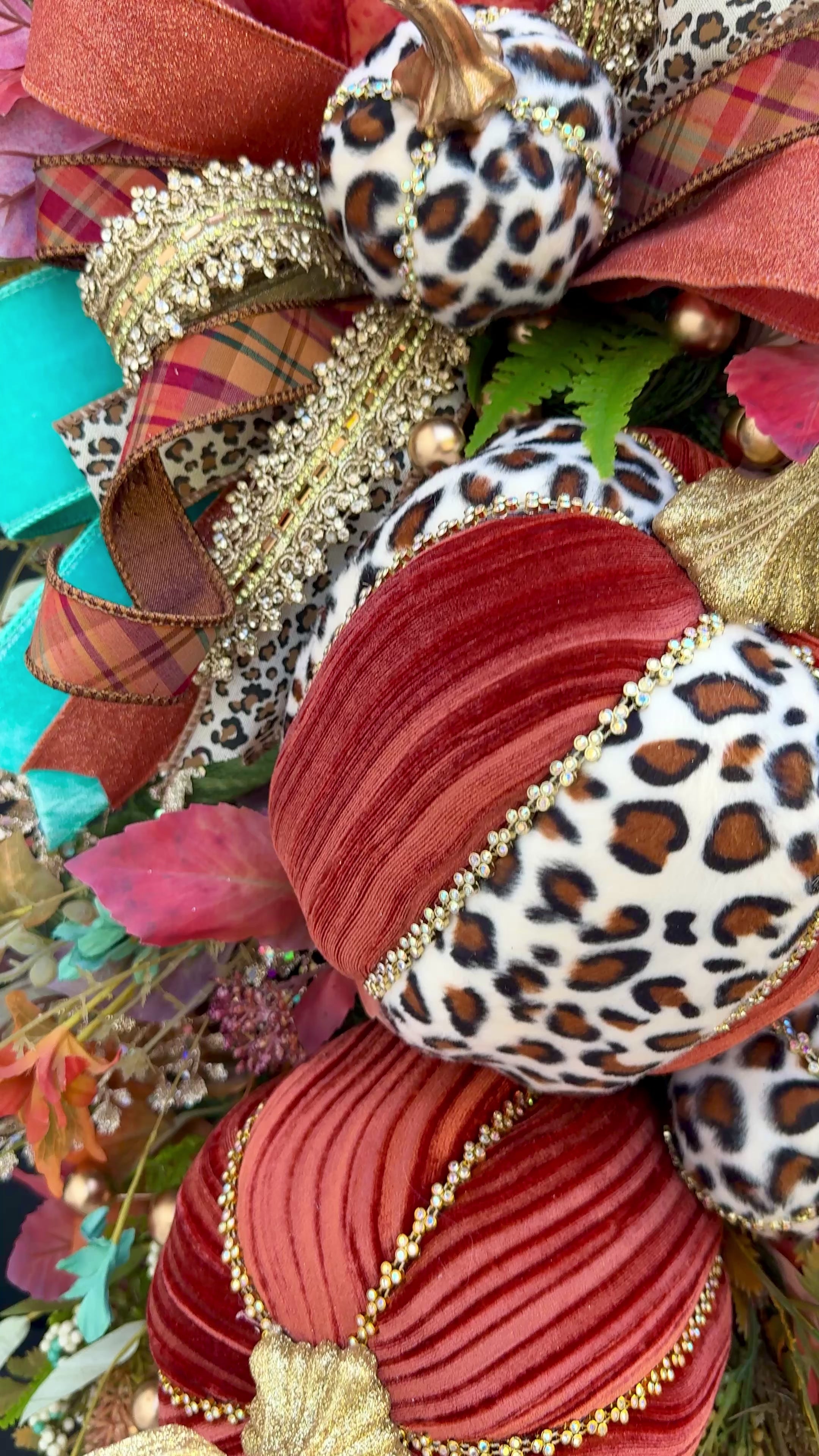 Luxury Teal & Leopard Fall Door Swag | Elegant Autumn Front Door Decor