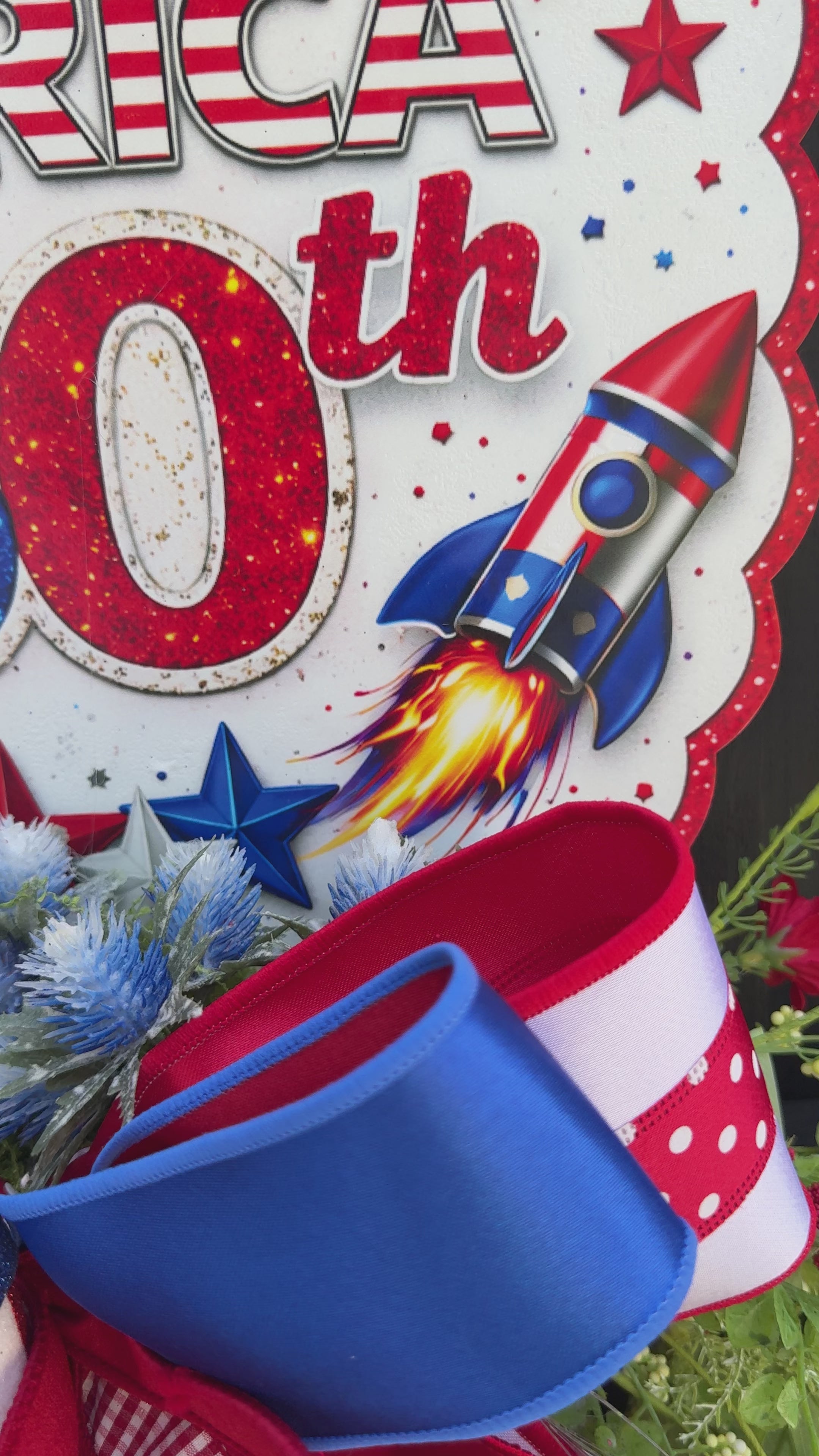 Celebrating America 250th Patriotic Wreath Door Hanger – Red White & Blue Firework Decor