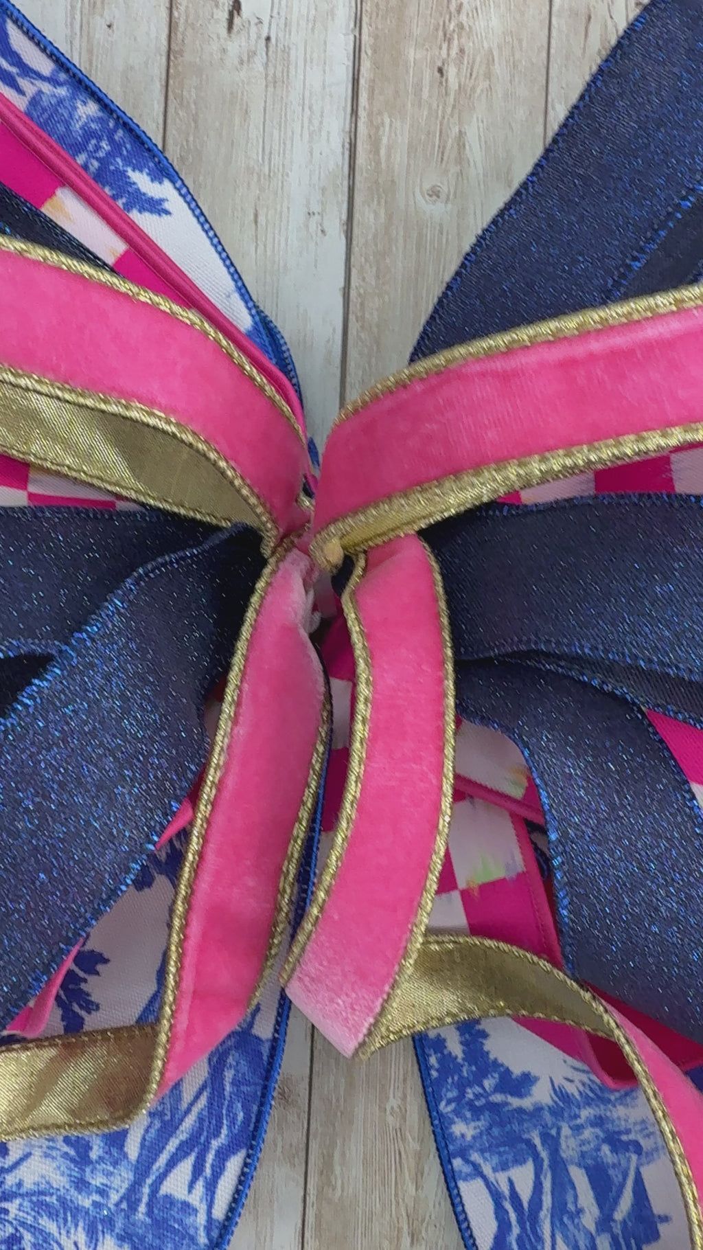 Large Blue Chinoiserie Bow, Pink Check Door Bow, Preppy Front Door Decor, Coastal Grandmillennial Bow, Summer Wreath Bow, Statement Porch Decor